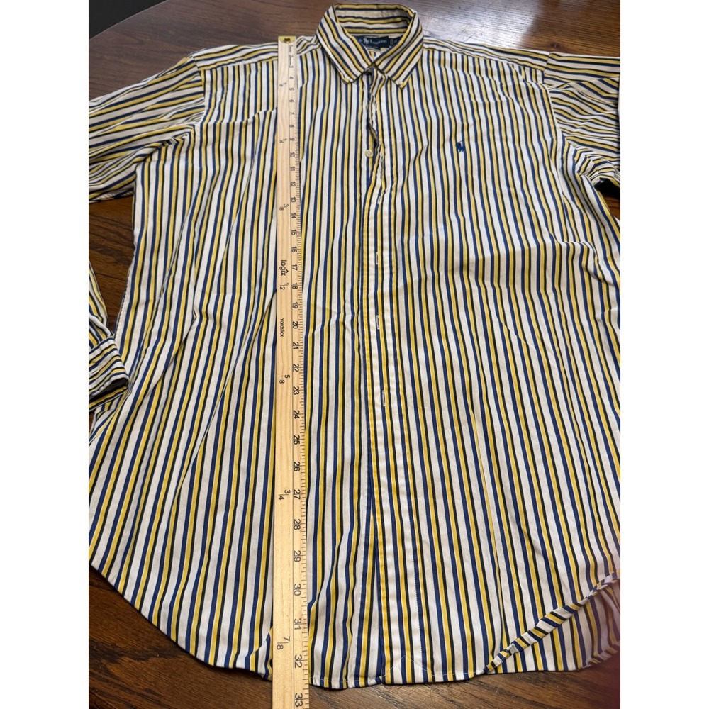 Ralph Lauren Classic Fit Mens 16 L Striped Button Down Shirt Yellow Navy Blue - Picture 3 of 6